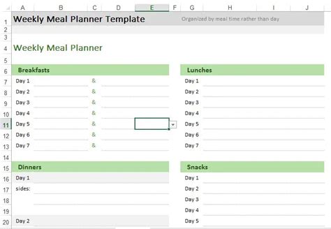 Weekly Meal Planner Excel Template