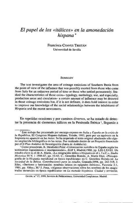 Pdf El Papel De Los It Licos En La Amonedaci N Hispana Pdf Fileal