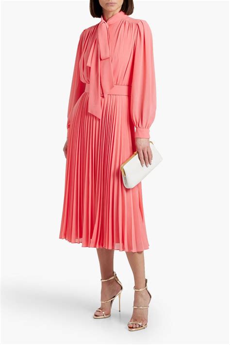 MIKAEL AGHAL Pussy Bow Pleated Chiffon Midi Dress THE OUTNET