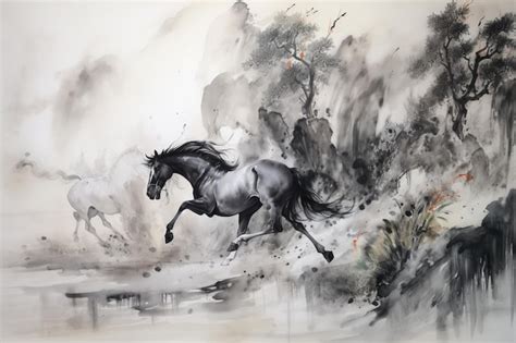 Premium AI Image | A painting of a horse running in the water