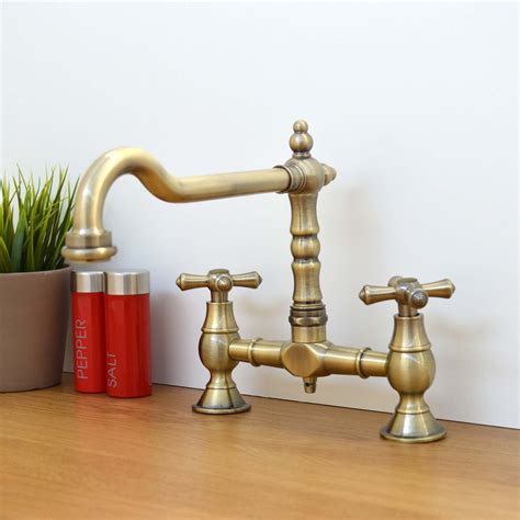 Langley Traditional Bridge Kitchen Sink Mixer Tap Colonial Crosshead