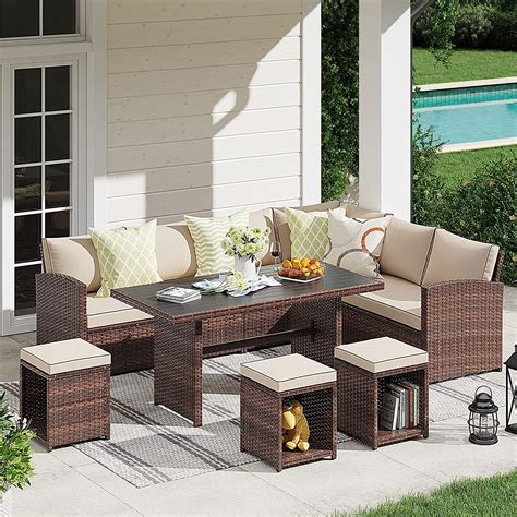 JOIVI Patio Furniture Set 7 Piece Patio Dining Sofa Set Outdoor