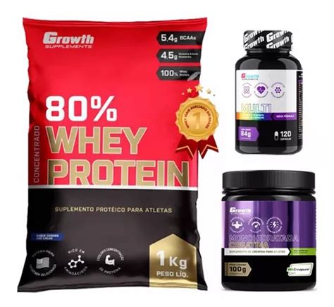 Kit Whey Concentrado Creatina Multivitamínico Growth