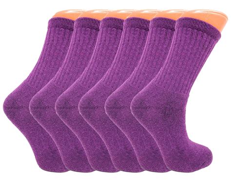 Cotton Crew Socks For Women Purple 6 Pairs Size 9 11