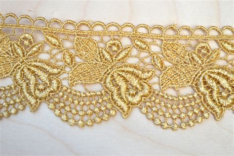 Gold Lace Trim Gold Metallic Venice Lace Rose Design And Etsy