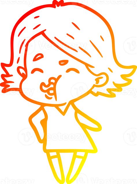 Warm Gradient Line Drawing Cartoon Girl Pulling Face 44932802 Png