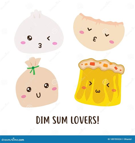 Chinese Dim Sum Cute Kawaii Vector Characters Set