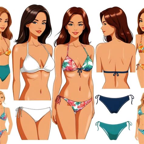 Bikini Vector Conjunto Fondo Blanco Aislado De Alta Calidad Vector Premium