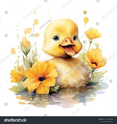 Cute Baby Duck Watercolor Clipart Design Royalty Free Stock Vector