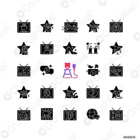 Tv Show Black Glyph Icons Set On White Space Stock Vector Crushpixel