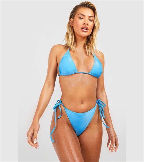 Buy Boohoo Triangle Tie Side Bikini Set In Blue Thstreet Saudi Arabia