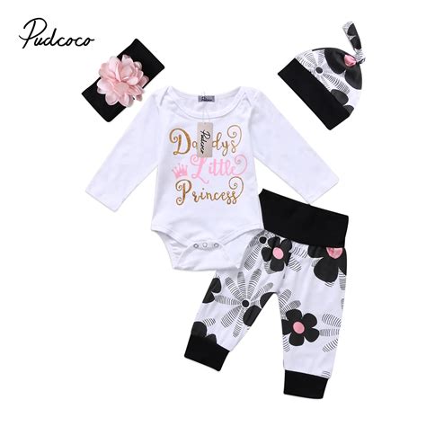 2018 Brand New 0 24M Newborn Infant Baby Girl Boys Spring Clothes Set 4PCS Long Sleeve Rrincess ...