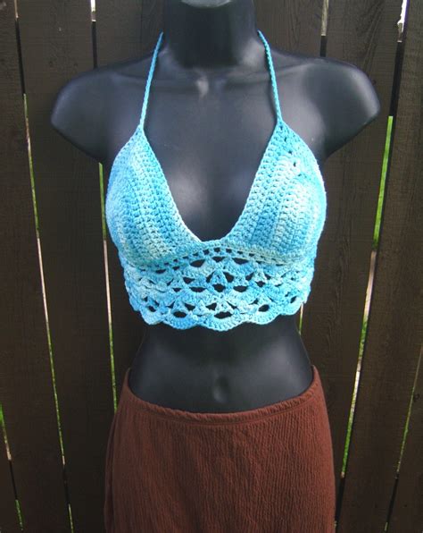 Crochet Bikini Top Boho Crochet Bikini Beachwear Bright Blue