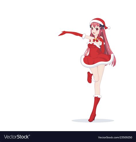 Anime Manga Girl Dressed In Santa Claus Costume Vector Image