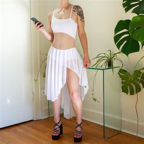 White And Nude Mesh Dress With A Built In Bodysuit Depop