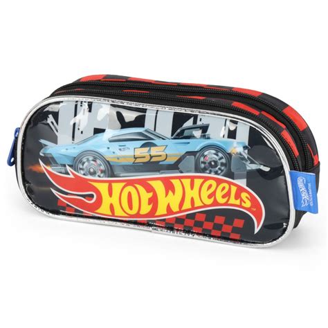 Estojo Escolar Duplo Infantil Hot Wheels Luxcel Bazar Paulinho