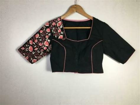 Buy The Saffron Saga Women Black Embroidered Cotton Blend Blouse Online
