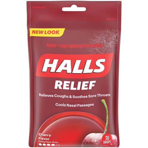Halls Relief Cherry Flavor Cough Drops 1 Bag 30 Total Drops