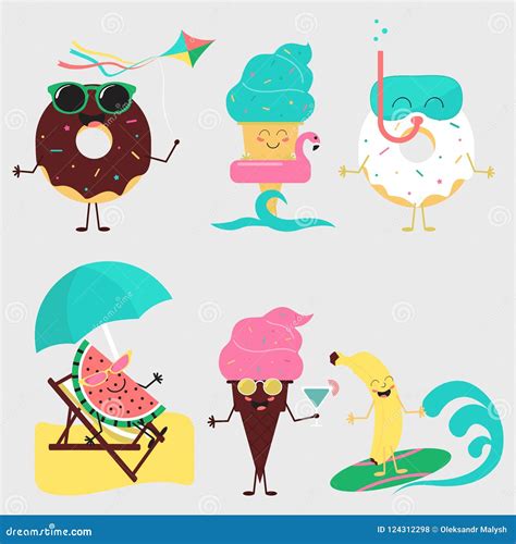 Summer Sweets. Color Ice Cream, Fruit and Donuts Stock Vector