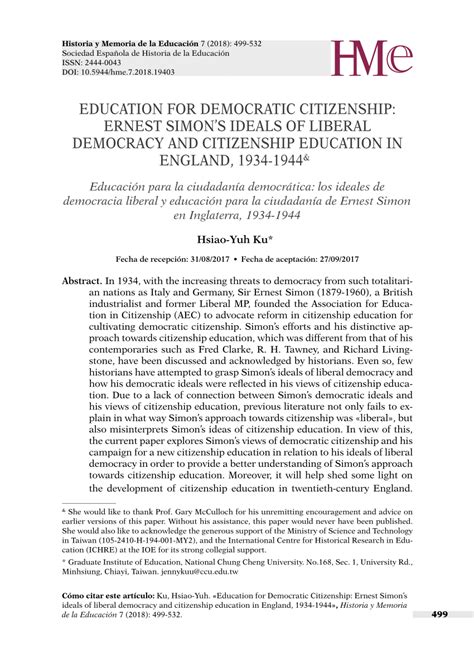 (PDF) EDUCATION FOR DEMOCRATIC CITIZENSHIP: ERNEST SIMON’S IDEALS OF