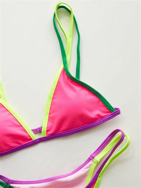 Emmiol Free Shipping Contrast Trim Bikini Set Beetroot Purple L In Bikini Sets Online Store