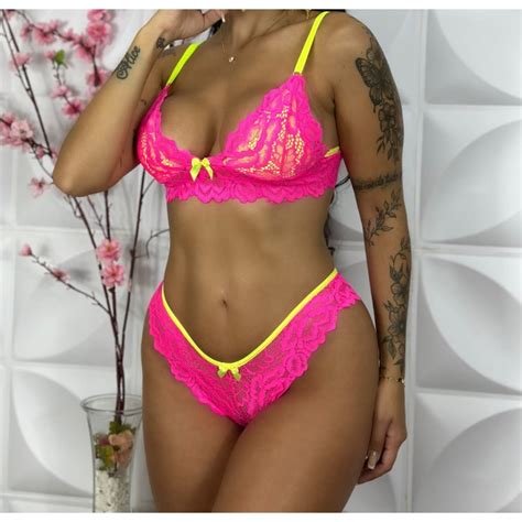 Kit Conjuntos Duda Lingerie Bicolor Neon Sensual Luxo Calcinha Sutiã Shopee Brasil