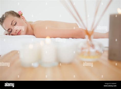 Beautiful Blonde Relaxing On Massage Table Stock Photo Alamy