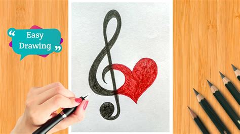 How To Draw Treble Clef With Red Heart Easy Drawing For Beginners