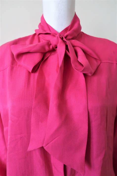 Vintage Pink Silk Blouse Shirt With Pussy Bow And Jacquard Etsy