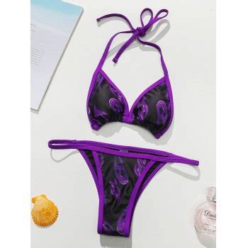 Emmiol Free Shipping 2025 Neon Trim Flame Bikini Set Purple L In Bikini Sets Online Store EMMIOL