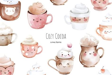 Watercolor Kawaii Hot Chocolate Cup PNG Graphic By Art And Funny Creative Fabrica