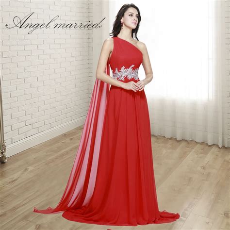 Angel Married SIMPLE Red Evening Dresses One Shoulder Prom Gowns