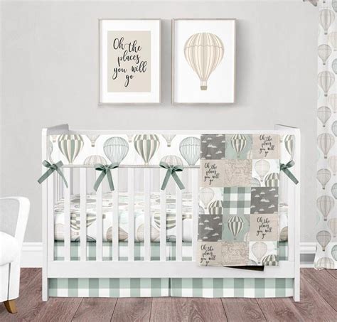 Hot Air Balloon Crib Bedding Adventure Nursery Theme Sage Crib Bedding Set Gender Neutral