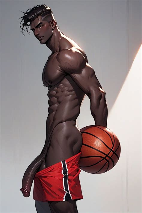Naked Black African Nigerian Bodybuilder Side View AI Gay Porn