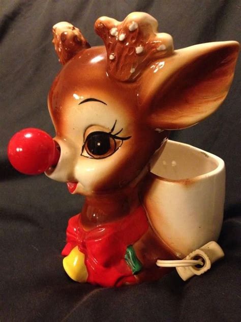 1950s Lefton Rudolph The Red Nose Reindeer Planter With A Lightened Nose Vintage Christmas