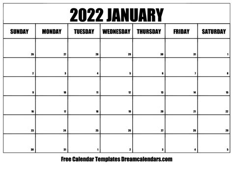 January 2022 Calendar Free Printable With Holidays And Observances