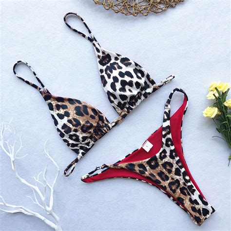 Leopard Print Triangle Thong Bikini Set US 5 67 Lover Pretty