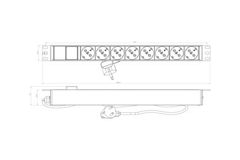 Блок розеток для 19" шкафов Hyperline горизонтальный, 8 розеток Schuko ...
