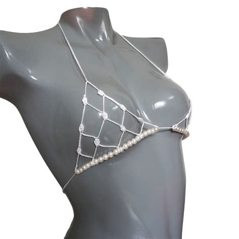 Crochet Extreme Micro Bikini Top Triangle Fishnet See Through Bikini