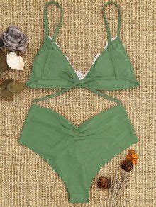Lace Overlay Scrunch Butt Bikini Set In Pea Green Zaful