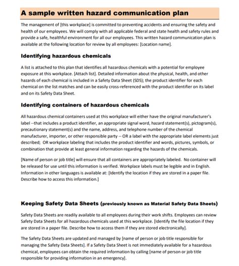 Hazard Communication Plan Examples How To Write