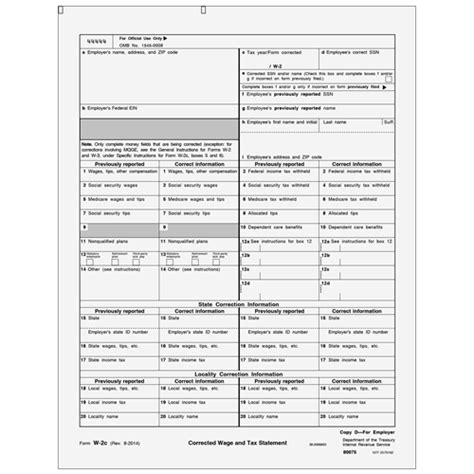 W 2c Corrected Wage And Tax Statement Copy D Employers Record 80075