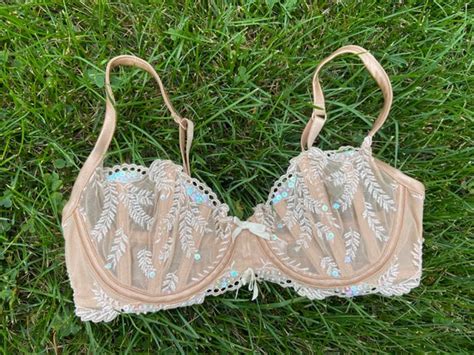Victorias Secret Lingerie Set Sheer Nude Sequin Flor Gem