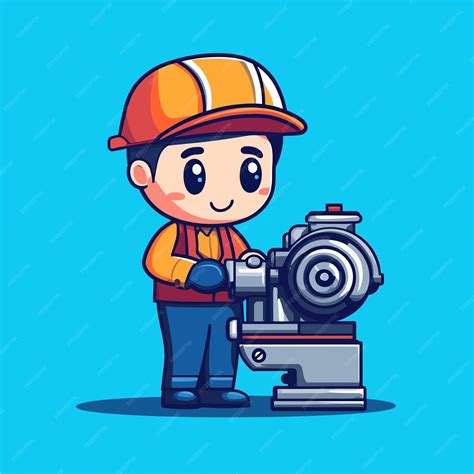 Cute Engine Specialist Calibrating Motor Vector | Premium AI-generated