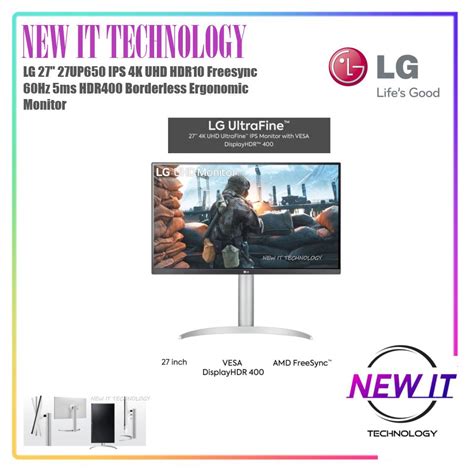 LG 27" Ultrafine 27UP650N-W 27UP650 IPS 4K UHD HDR10 Freesync 60Hz 5ms ...