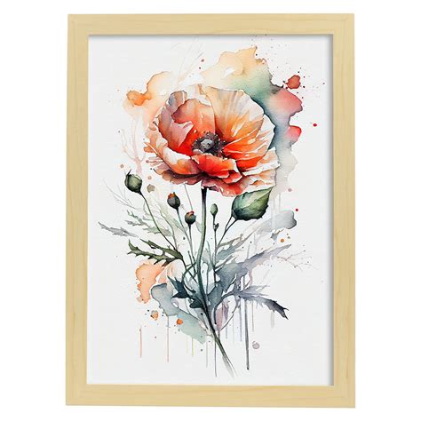 Nacnic Coquelicot Affiche Dans Style Aquarelle Fleur Plante Botanique