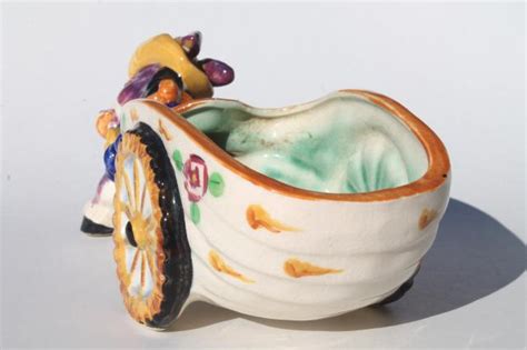 Vintage Italian Ceramic Donkey Cart Planter Pot Hand Painted Pottery