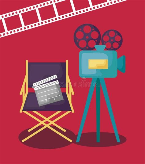 Cinema Camera With Chair Director And Clapboard Stock Illustration