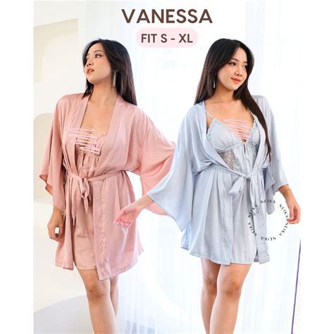 Jual Vanessa Sexy Lingerie Dress Premium Silk Satin Baju Tidur Sexy Wanita Sleepwear Kimono Baju