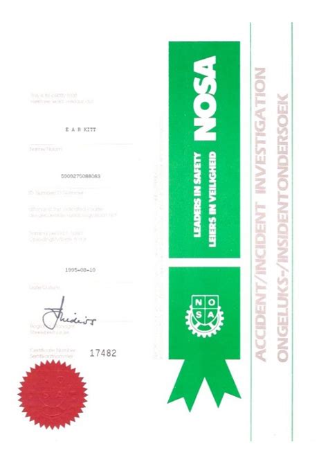 D Nosa Certificate
